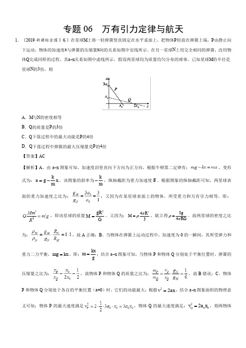 2019年高考真题和模拟题分项汇编物理：专题06 万有引力定律与航天(含解析)