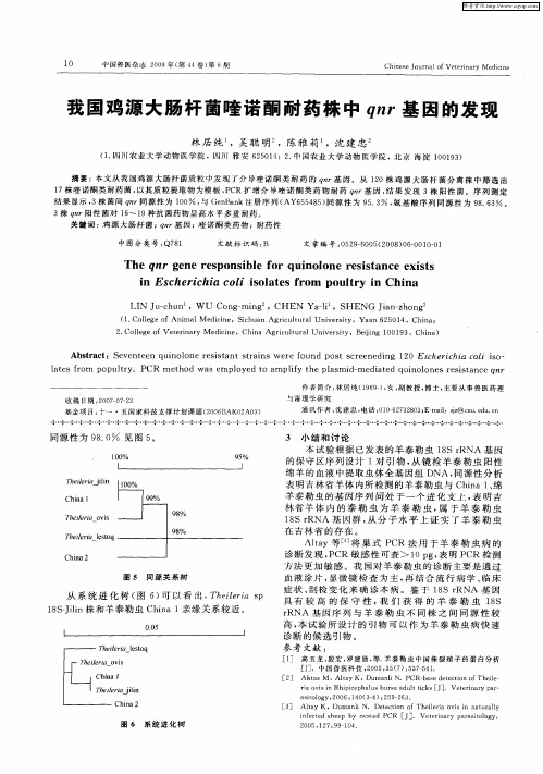 我国鸡源大肠杆菌喹诺酮耐药株中qnr基因的发现