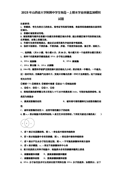 2023年山西省大学附属中学生物高一上期末学业质量监测模拟试题含解析