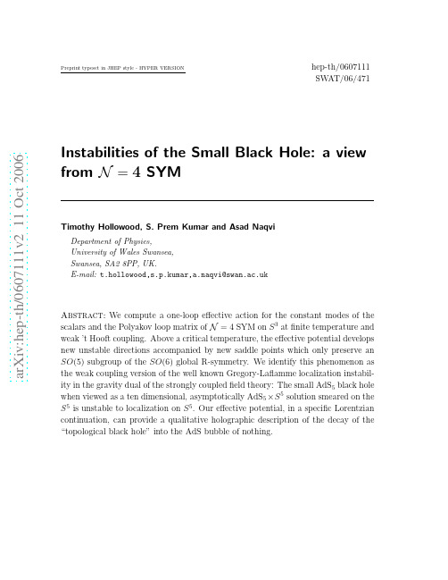 Instabilities of the Small Black Hole a view from N=4 SYM