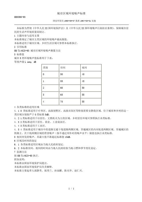 GB 3096-93城市区域环境噪声标准