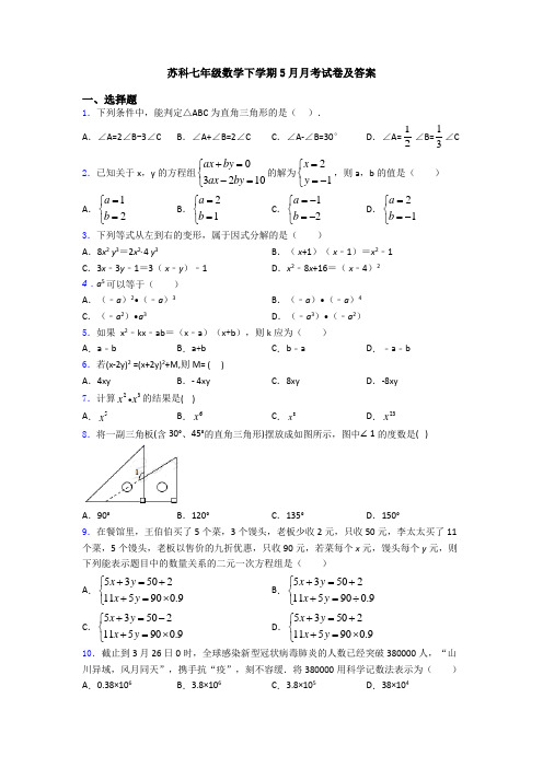 苏科七年级数学下学期5月月考试卷及答案