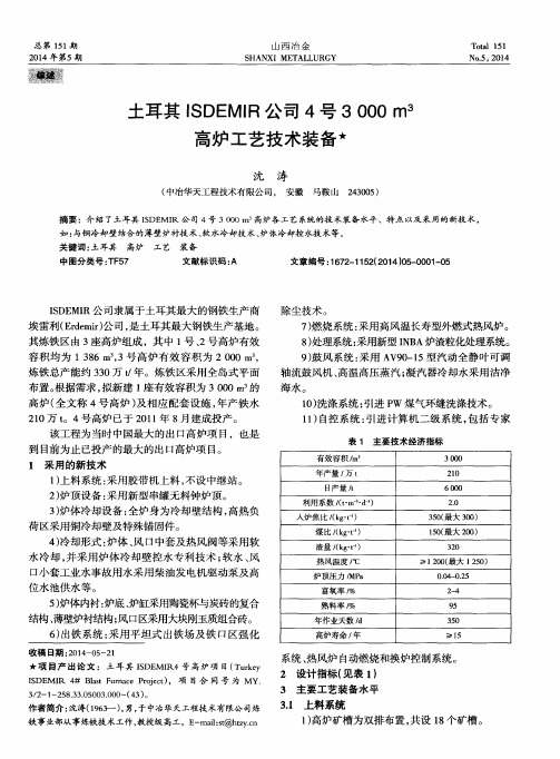 土耳其ISDEMIR公司4号3000m3高炉工艺技术装备