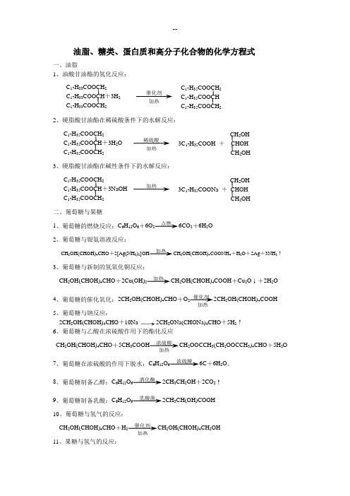 油脂、糖类、蛋白质和高分子化合物的方程式