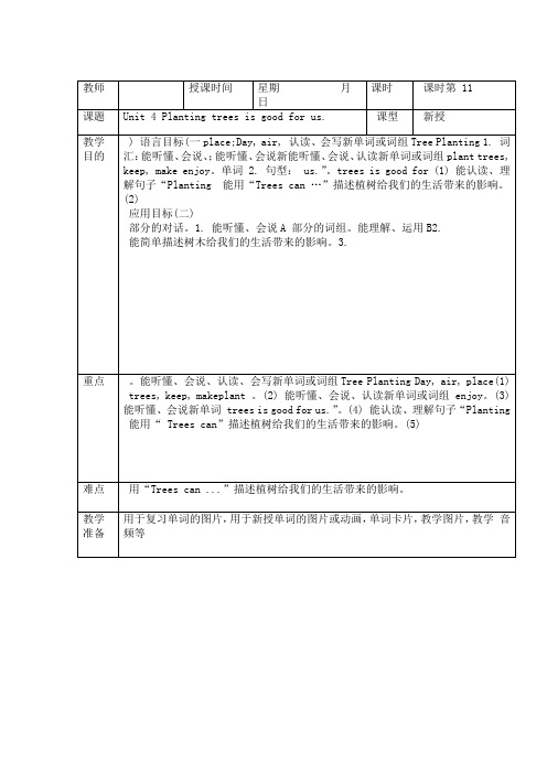 2019精选教育六年级下册英语教案Unit 4 Planting trees is good for us 第一课时湘少版