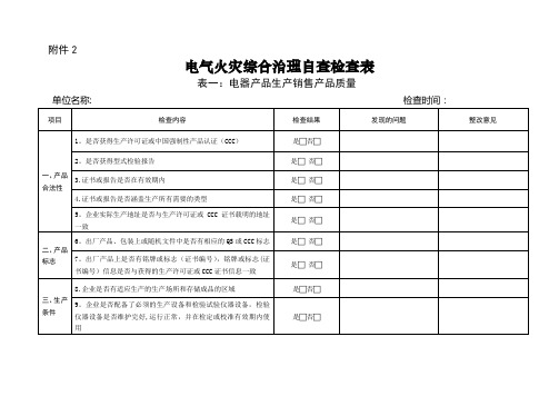 电气火灾综合治理自查检查表