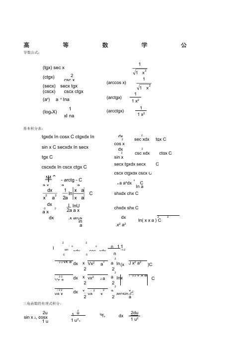 高等数学必背公式大全一目了然版