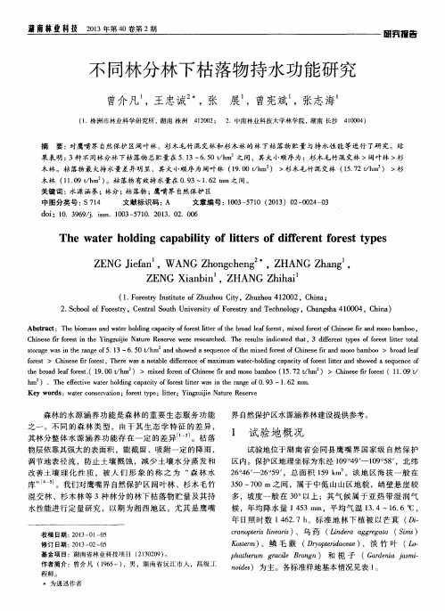 不同林分林下枯落物持水功能研究