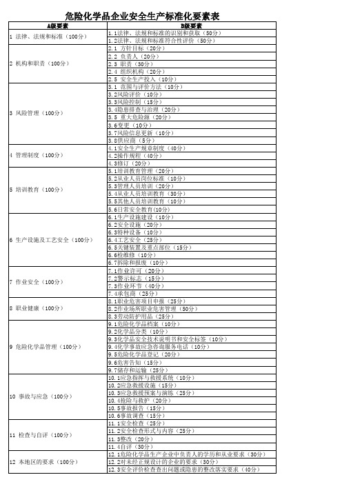 危险化学品企业安全生产标准化评审要素表