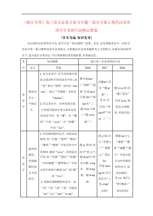 (浙江专用)高三语文总复习复习专题一高分方案1现代汉语常用字字音的巧识熟记教案