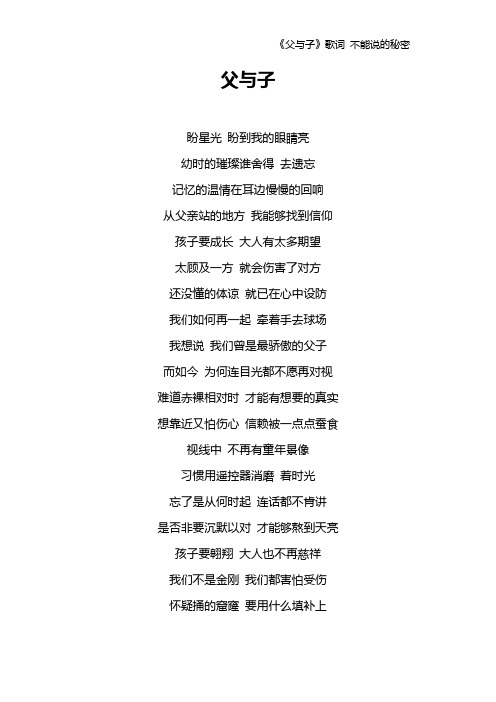 《父与子》歌词 不能说的秘密