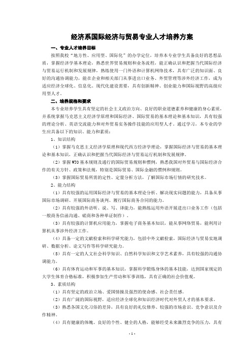 国际经济与贸易专业人才培养方案