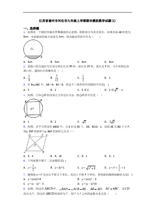 江苏省泰州市兴化市九年级上学期期末模拟数学试题(1)