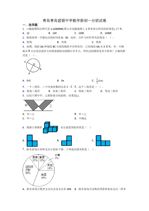 青岛青岛超银中学数学新初一分班试卷