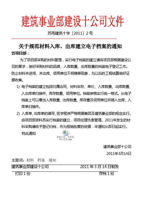 关于材料管理建立电子档案的通知