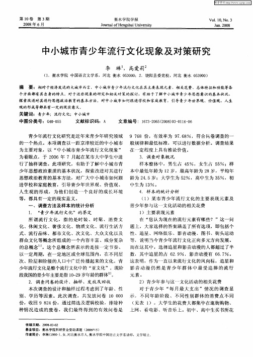 中小城市青少年流行文化现象及对策研究