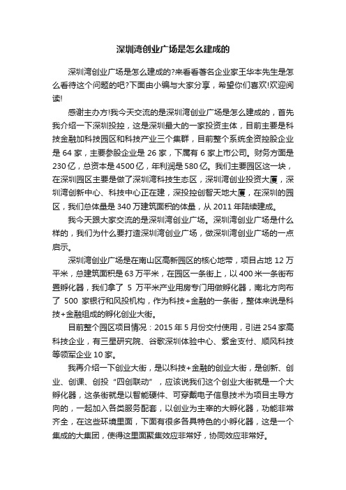 深圳湾创业广场是怎么建成的