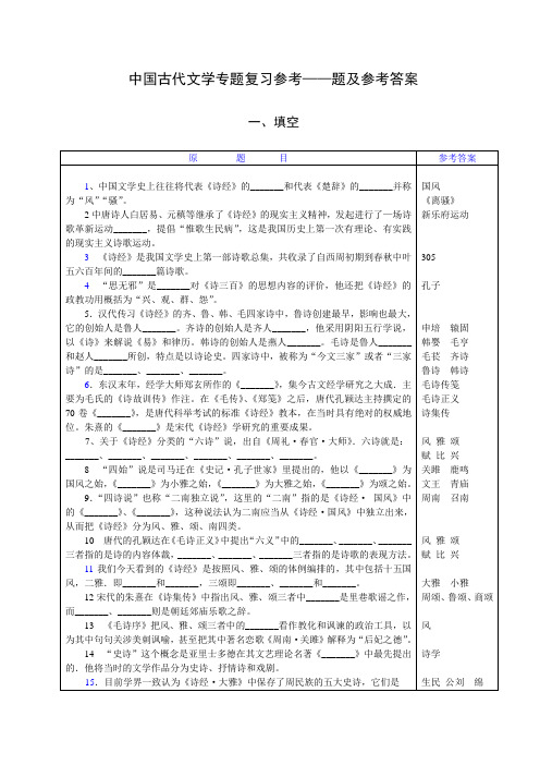 中国古代文学专题复习参考题及参考答案doc