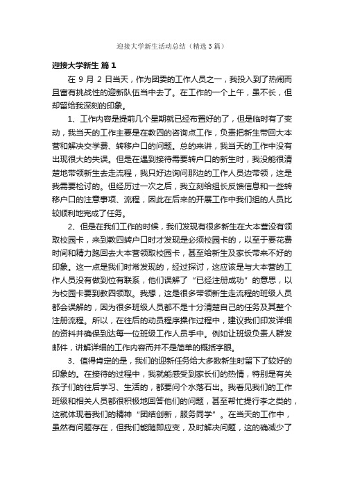 迎接大学新生活动总结（精选3篇）