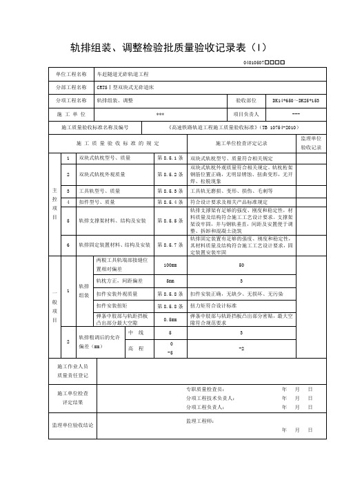 隧道CRTSⅠ型双块式无砟轨道检验批表格(样表4)