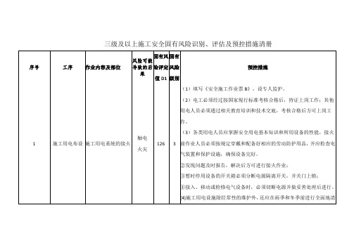 三级及以上风险清册汇总