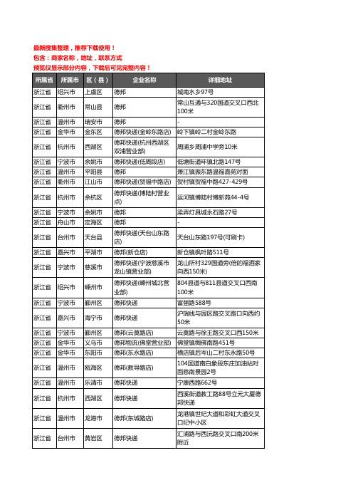 新版浙江省德邦企业公司商家户名录单联系方式地址大全576家