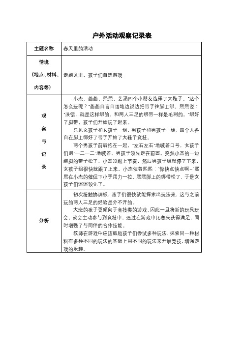 大班区域游戏活动观察记录表