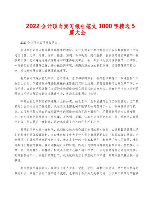 2022会计顶岗实习报告范文3000字精选5篇大全