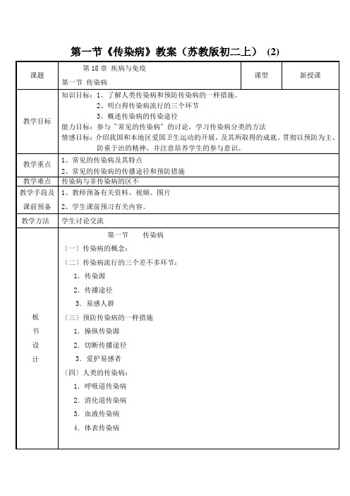第一节《传染病》教案(苏教版初二上) (2)