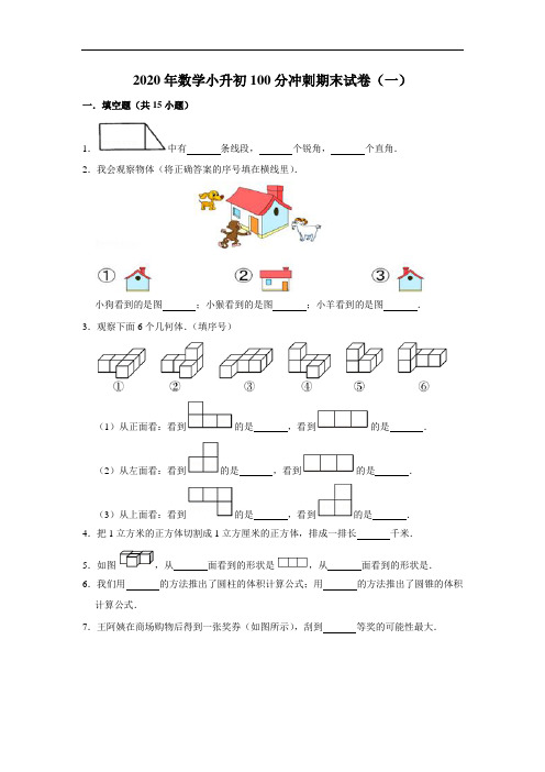 2020年数学小升初100分冲刺期末试卷(一) 