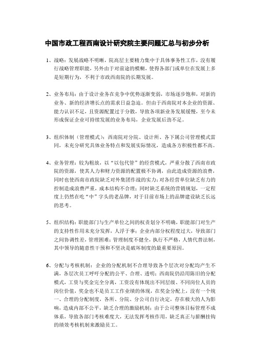 0808西南院主要企业问题汇总