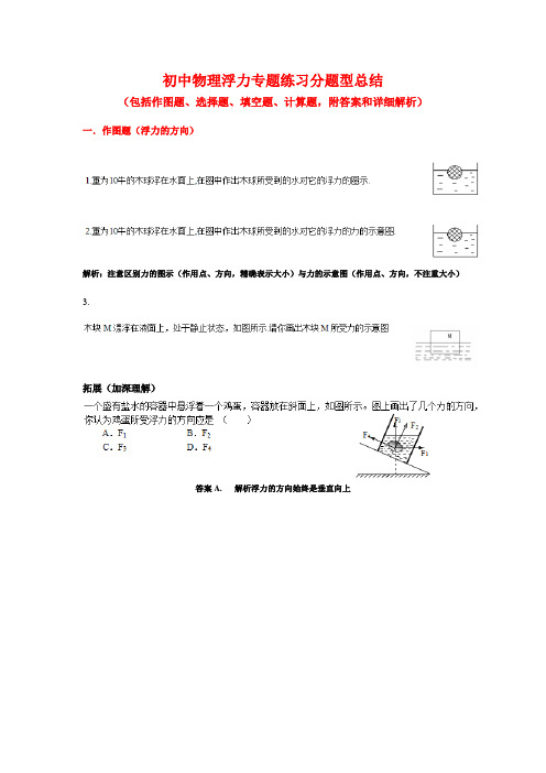 初中物理浮力专题练习大全(包括作图题、选择题、填空题、计算题_附答案和解析)