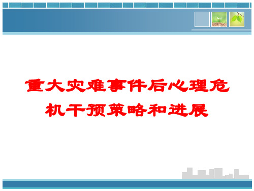 重大灾难事件后心理危机干预策略和进展培训课件