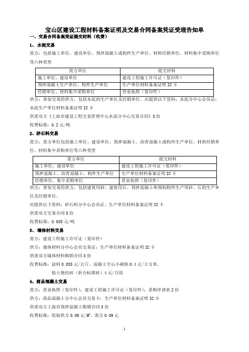 宝山区建设工程材料备案证明及交易合同备案凭证受理告知单 精品