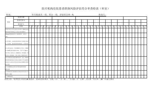 医疗机构住院患者跌倒风险评估符合率查检表(科室)