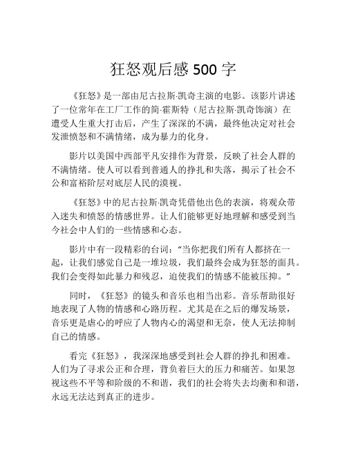 狂怒观后感500字