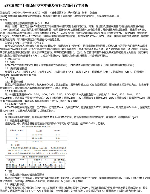  AFS法测定工作场所空气中铅及其化合物可行性分析