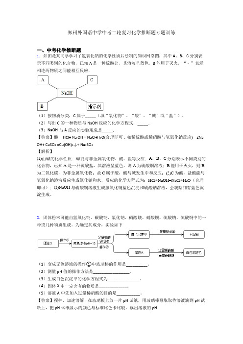 郑州外国语中学中考二轮复习化学推断题专题训练