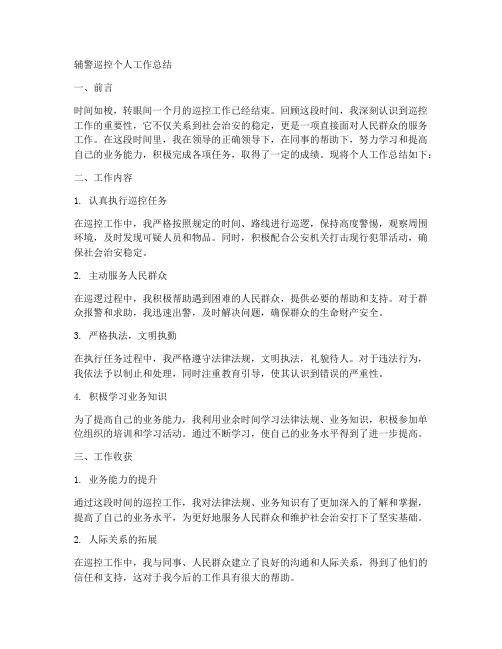 辅警巡控个人工作总结