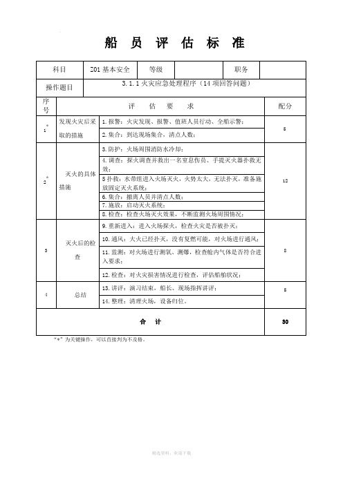 个人安全与社会责任评估题卡评估标准