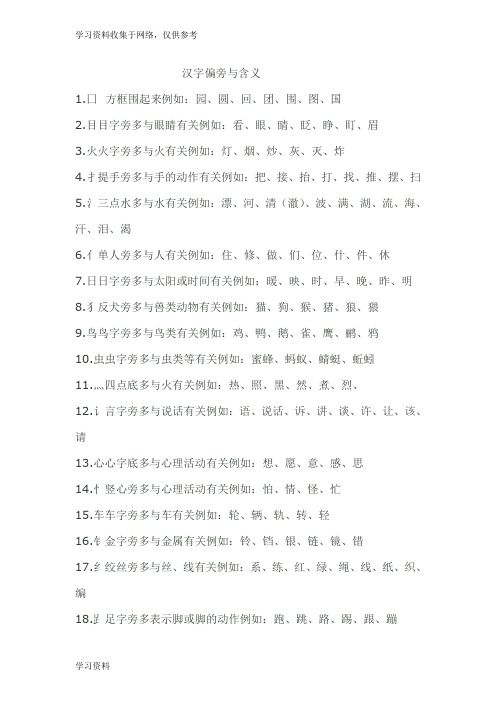 汉字偏旁与含义