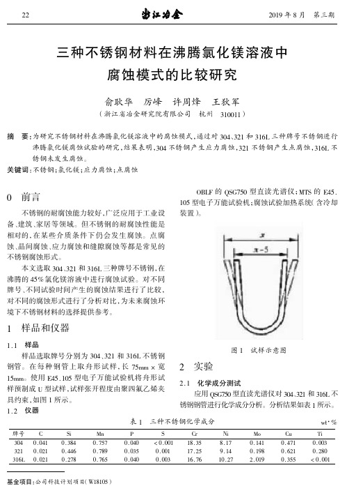 三种不锈钢材料在沸腾氯化镁溶液中腐蚀模式的比较研究