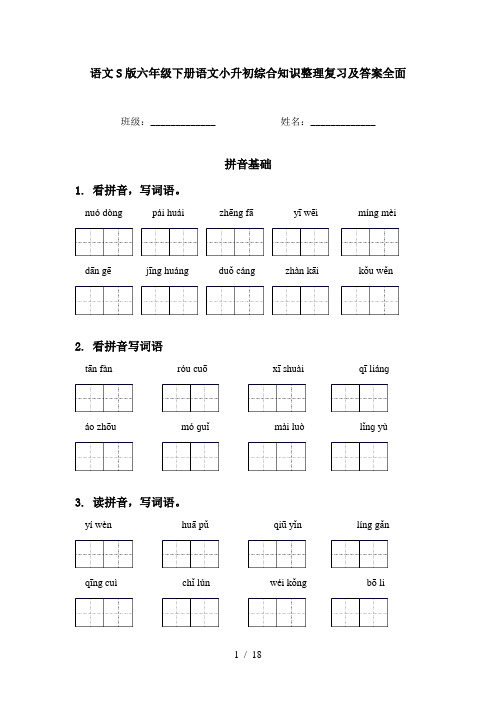 语文S版六年级下册语文小升初综合知识整理复习及答案全面