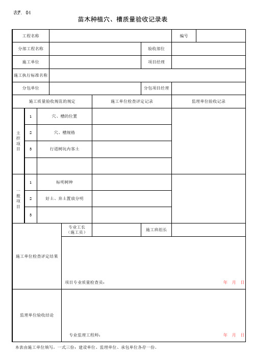 苗木种植穴、槽质量验收记录表