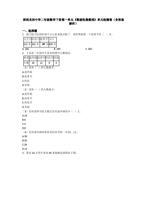 深圳龙岗中学二年级数学下册第一单元《数据收集整理》单元检测卷(含答案解析)