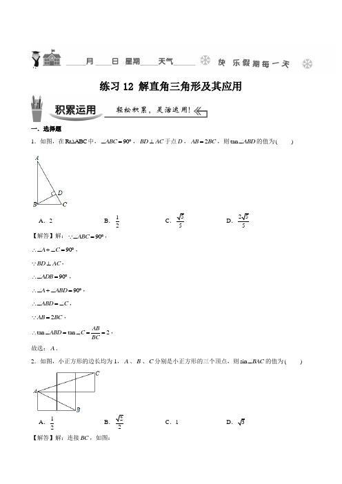 练_解直角三角形及其应用(沪科版)(解析版)