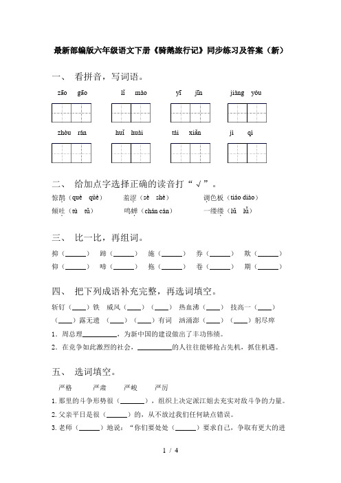 最新部编版六年级语文下册《骑鹅旅行记》同步练习及答案(新)