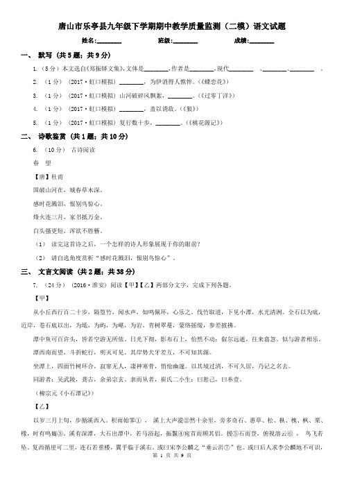 唐山市乐亭县九年级下学期期中教学质量监测(二模)语文试题