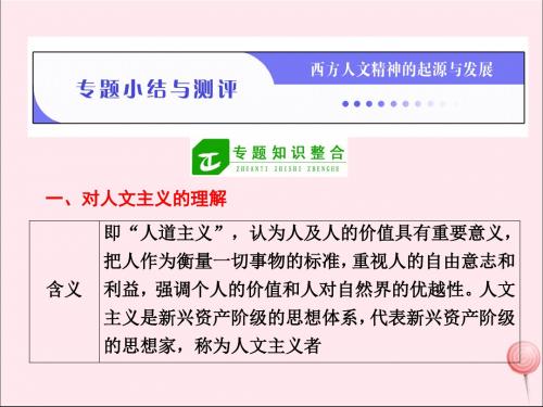 高中历史专题六西方人文精神的起源与发展专题小结与测评课件人民版必修3