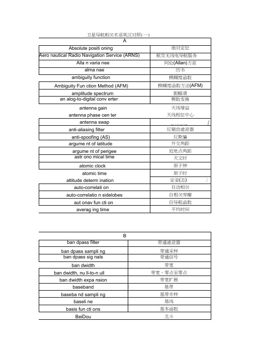 卫星导航相关术语英汉对照